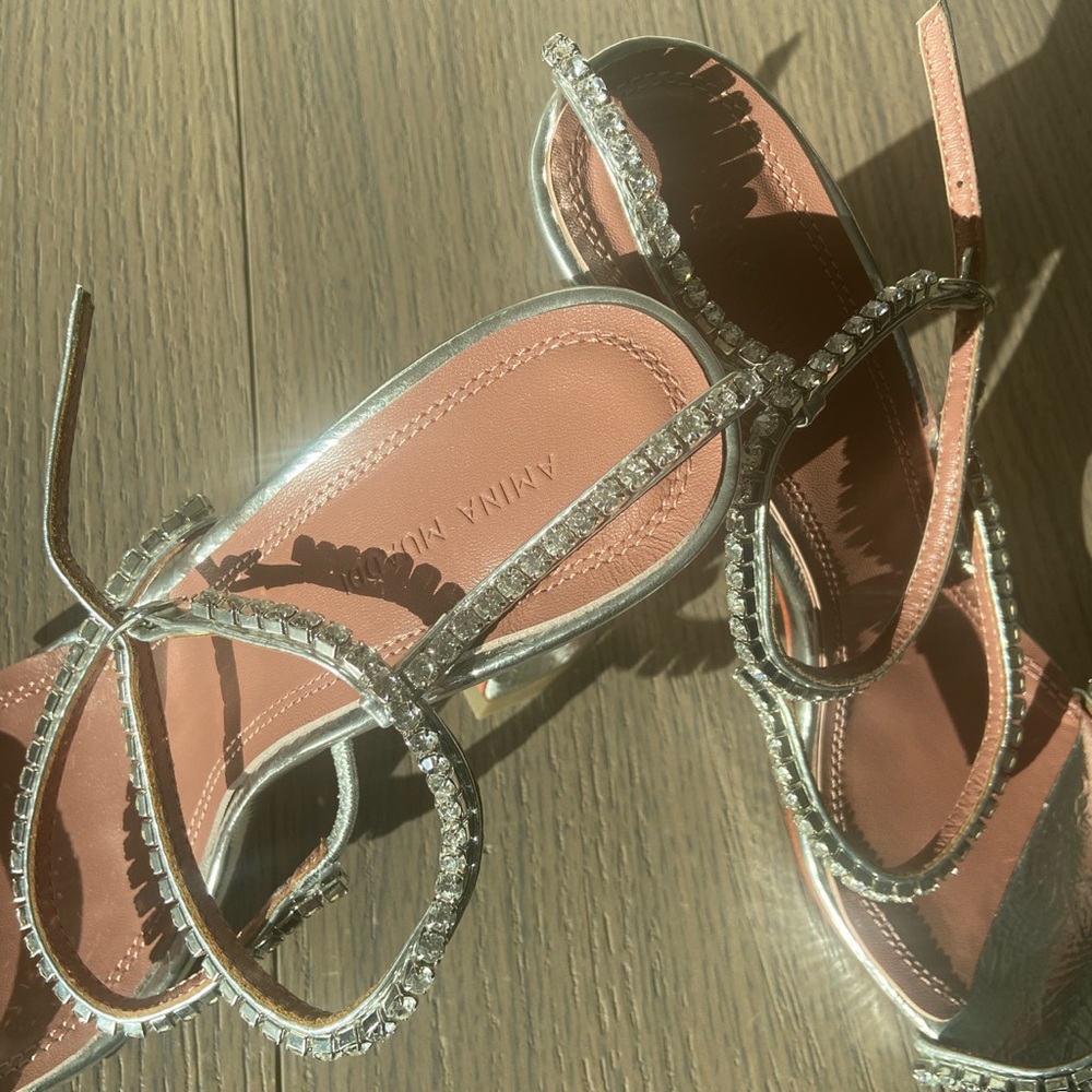 Silver rhinestone amina muaddi gilda heels size 39